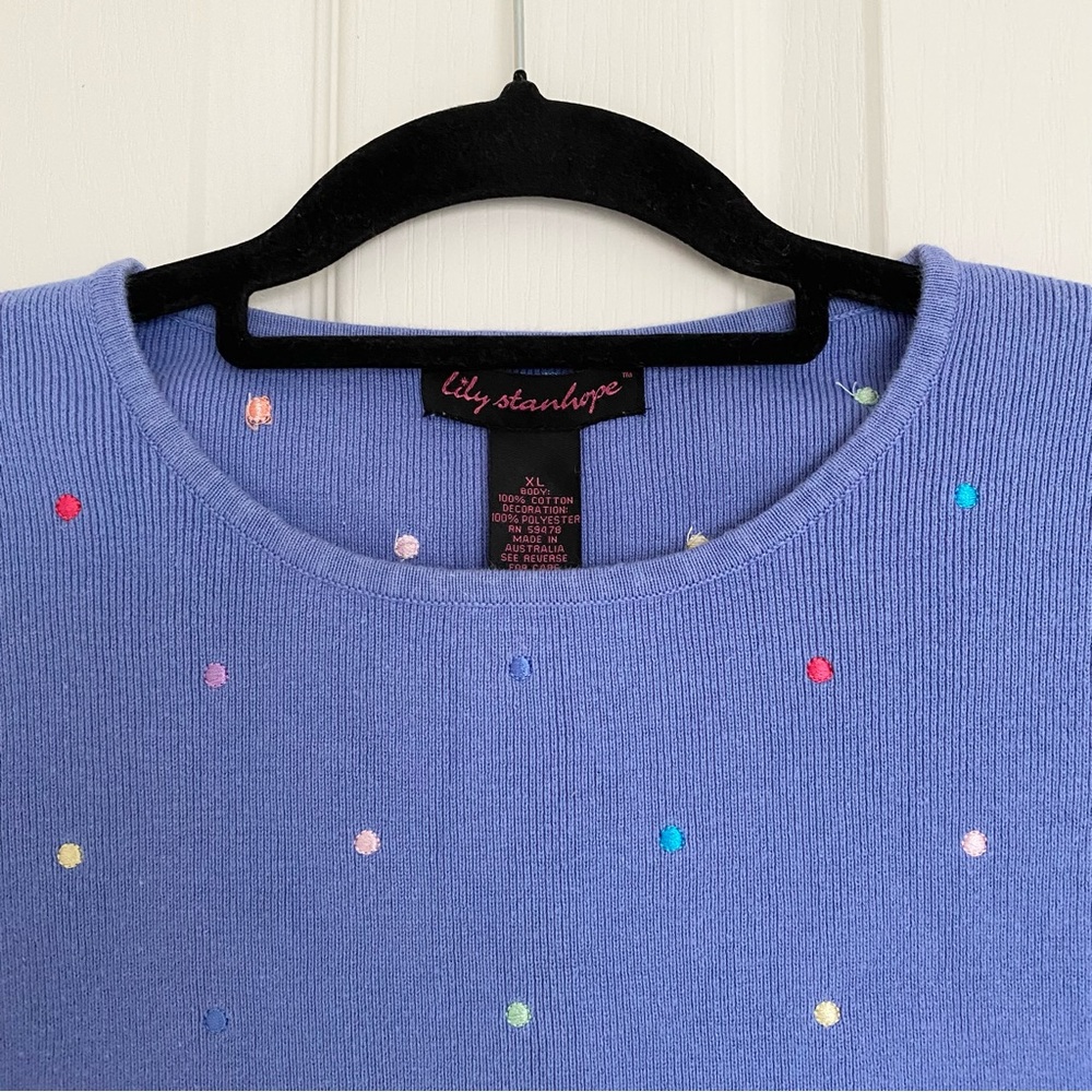 LILY STANHOPE 100% Cotton Embroidered Polka Dot Sleeveless Sweater Australia XL - Picture 4 of 8